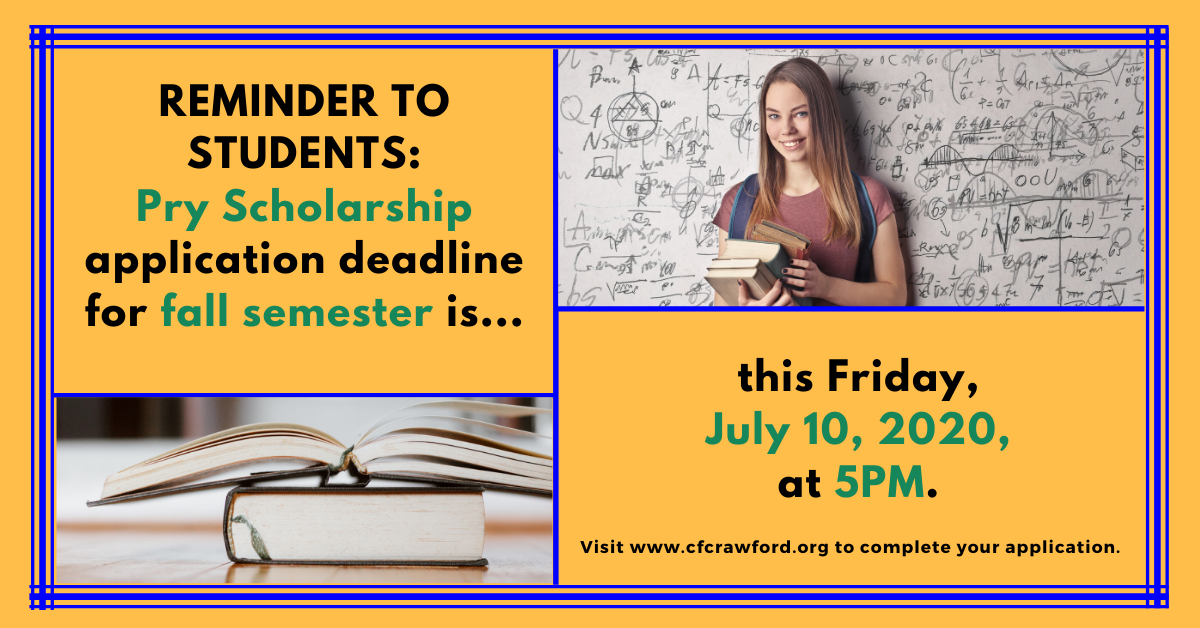 Pry Scholarship application deadline for fall semester is fast approaching!